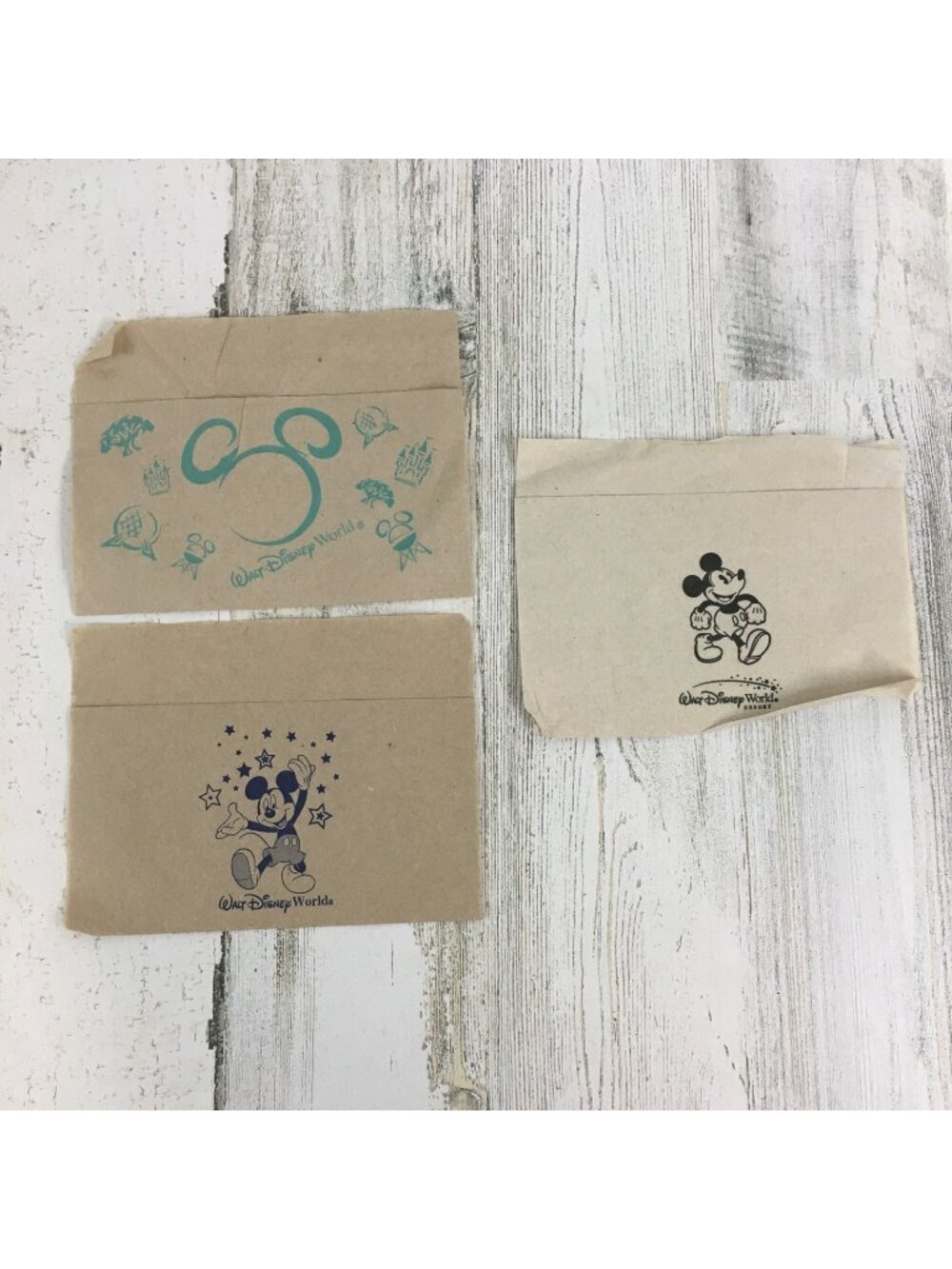 Vtg Walt Disney World Brown Paper Park Napkins Lot of 3 Designs
